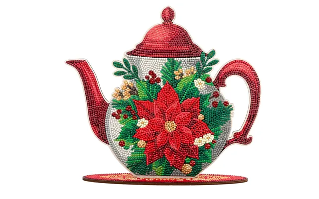 Poinsettia Teapot Crystal Art Wooden Decoration product image