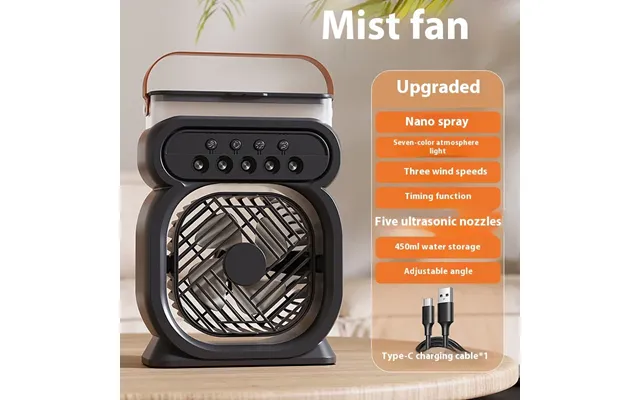 3 In 1 Portable Air Conditioner Evaporative Air Cooler Led Night Lights 3 Speeds Humidifier Fan For Home Office - Black