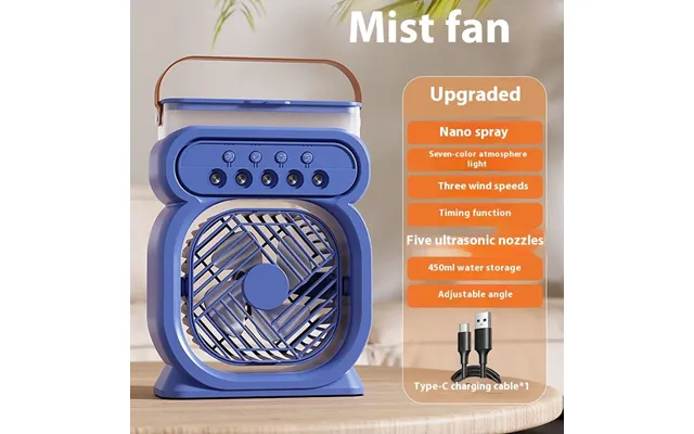 3 In 1 Portable Air Conditioner Evaporative Air Cooler Led Night Lights 3 Speeds Humidifier Fan For Home Office - Blue
