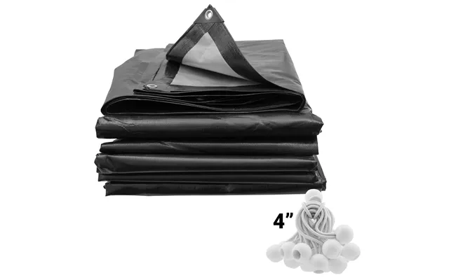 Black Silver L-grade Tarpaulin With 20 X 4 Bungee Balls White - 6m X 6m