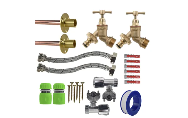 Brass Quick Connect Bib Tap Full Connection Kit X2 - Kit With Lime Grey Hose Connector