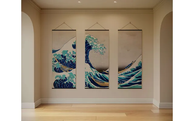 Great Wave Off Kanagawa Tapestry - Black Set Of 3