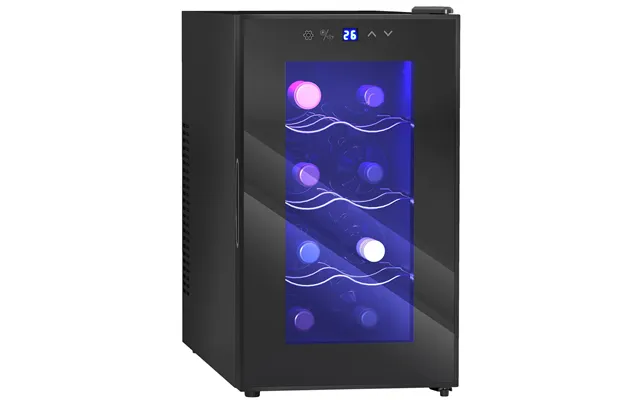 Homcom Mini Wine Fridge, 8 Bottle, 21l, 26.5cm, Freestanding And Under Counter, Quiet Wine Cooler Fridge With Glass Door