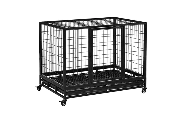 Pawhut 43 Heavy Duty Metal Dog Crate Pet Cage With Tray Wheeled Dog Kennel - Black Large