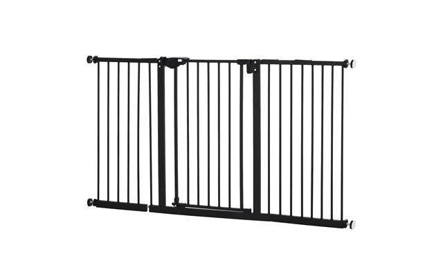 Pawhut Dog Gate Stair Gate Pressure Fit Pets Barrier Auto Close For Doorway Hallway, 74-148cm Wide Adjustable, Black - B