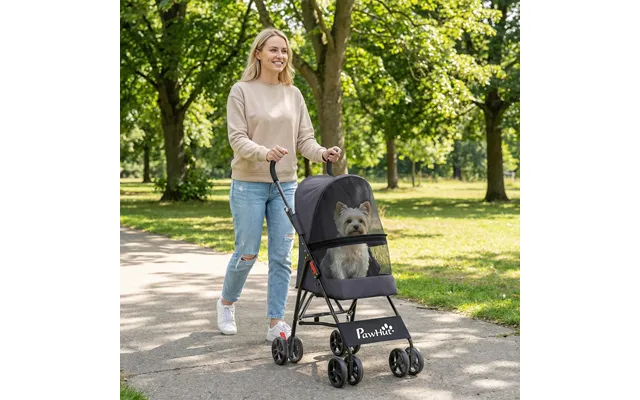 Pawhut Dog Stroller, Foldable Cat Dog Pram For Miniature Breeds, Pet Stroller With Brake, Mesh Windows, Dark Grey - Dark