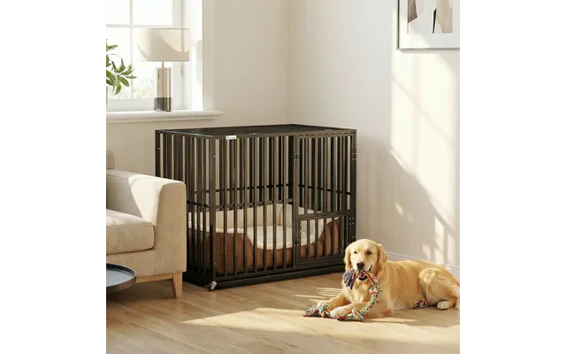 Pawhut Heavy Duty Dog Crate, Dog Cage With Wheels For Small Medium Breeds, Metal Pet Kennel With Removable Tray - Black