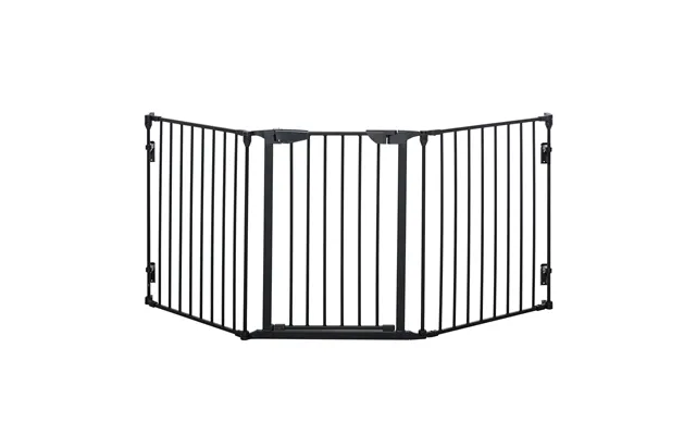 Pawhut Pet Safety Gate, 3 Panels Playpen Fireplace, Metal Fence, Stair Barrier, Room Divider W Walk-through Door - Black