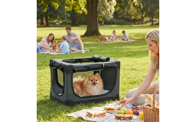Pawhut Soft Dog Crate Pet Travel Crate 60 X 42 X 43 Cm With Removable Pad Mesh Window Army Green - Green