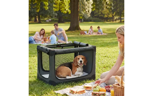 Pawhut Soft Dog Crate Pet Travel Crate 76 X 54 X 54 Cm With Removable Pad Mesh Window Army Green - Green