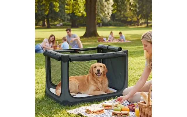 Pawhut Soft Dog Crate Pet Travel Crate 90 X 64 X 64 Cm With Removable Pad Mesh Window Army Green - Green