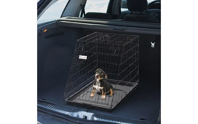 Pawhut Trapeze Collapsible Dog Pet Travel Box Cage Removable Tray 93 X 58 X 65cm - Black