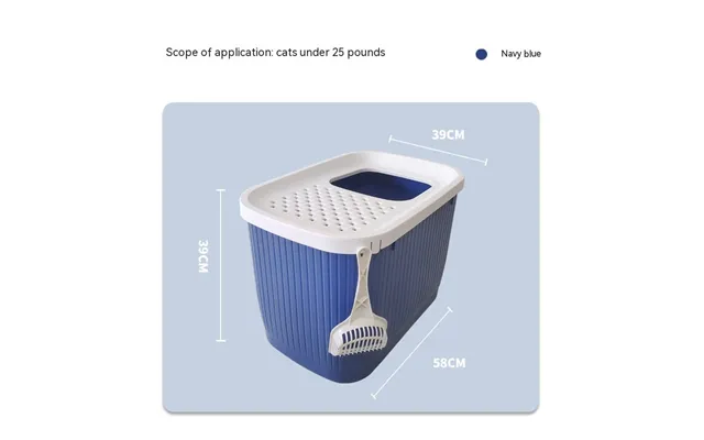 Pet Litter Box Fully Enclosed Top-in Oversized - Blue 58x39x39cm
