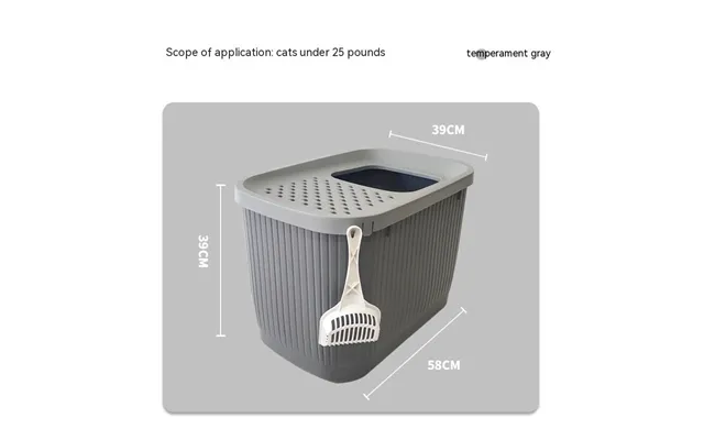 Pet Litter Box Fully Enclosed Top-in Oversized - Gray 58x39x39cm