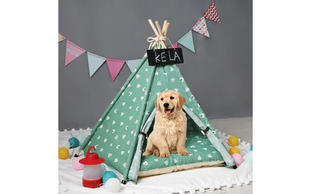 Pet Tent Kennel - Green L With Cushion