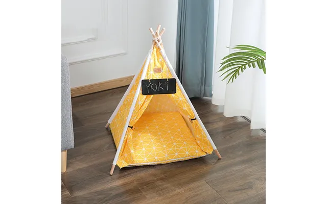 Pet Tent Kennel Removable And Washable Canvas Dog Tent - Yellow Grid 43x17x13cm
