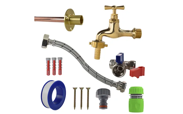 Polished Brass 13mm Barb Tap Standard Connection Kit - Kit With Lime Grey Hose Connector