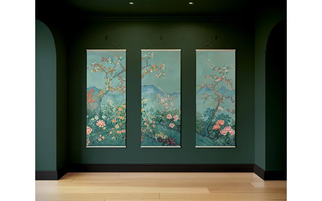 Teal Chinoiserie Tapestry - Natural Set Of 3