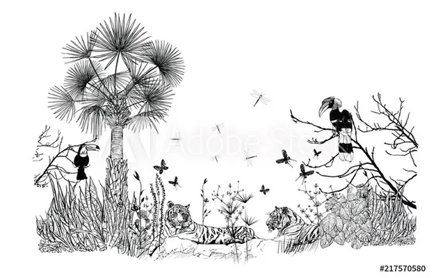 Jungle Landscape Illustration Splashback - Custom Size
