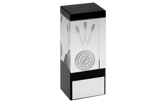 Clear Glass Block Darts Trophy - Lasered Darts And Dartboard