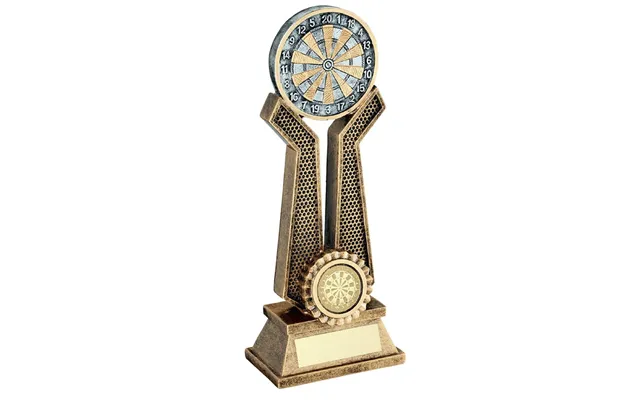 Dartboard On Twin Prongs Darts Trophy - Bronze-gold-pewter