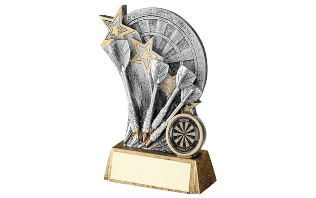 Dartboard With Darts On Bronze Base Darts Trophy - Pewter-gold