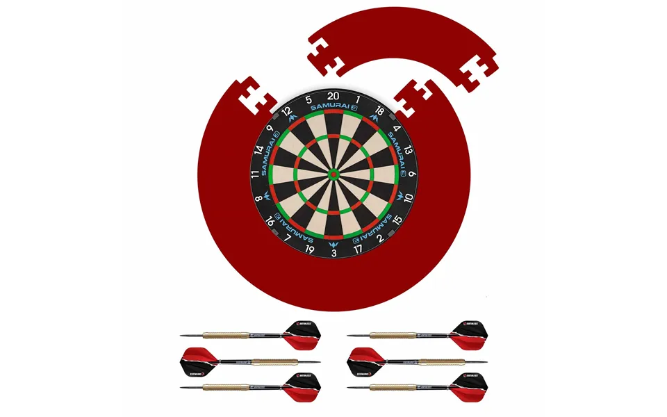 Mission Samurai 3 Dartboard Set - Dart Board, Red Jigsaw Surround & 2 Sets Of Brass Darts