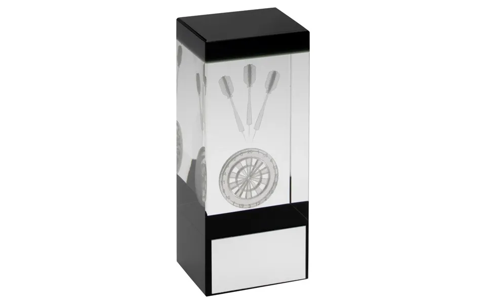Clear Glass Block Darts Trophy - Lasered Darts And Dartboard