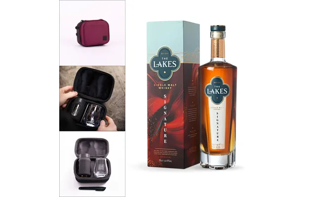 Lakes Signature Whisky Oak & Ember Travel Flask Glass Set - Cherry Red
