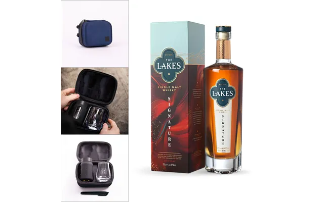 Lakes Signature Whisky Oak & Ember Travel Flask Glass Set - Navy Blue