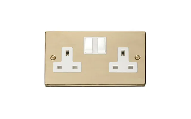 Click Deco 2 Gang 13a Dp Switched Socket Outlet Twin Earth Polished Brass Insert White