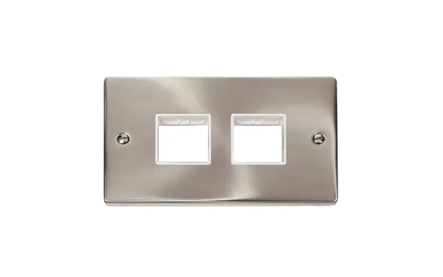 Click Deco 2 Gang Plate 2 X 2 Aperture Unfurnished Plate Satin Chrome White Inserts