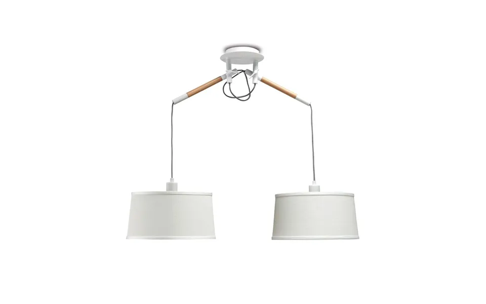 Nordica Linear Pendant With White Shade 2 Light E27 Matt White Beech With Ivory White Shades Mantra