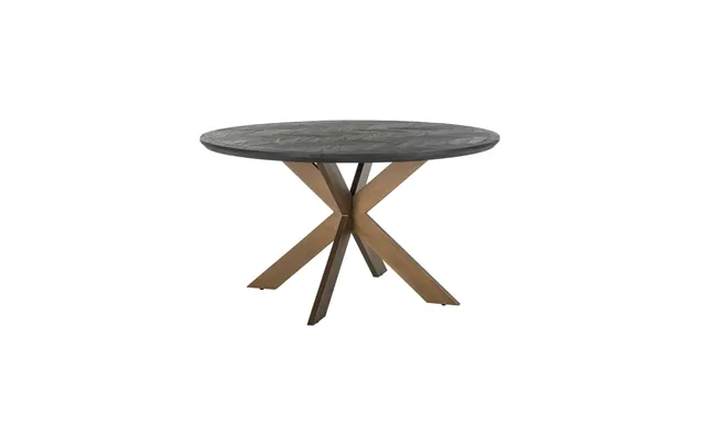Round Black Herringbone Brass Dining Table