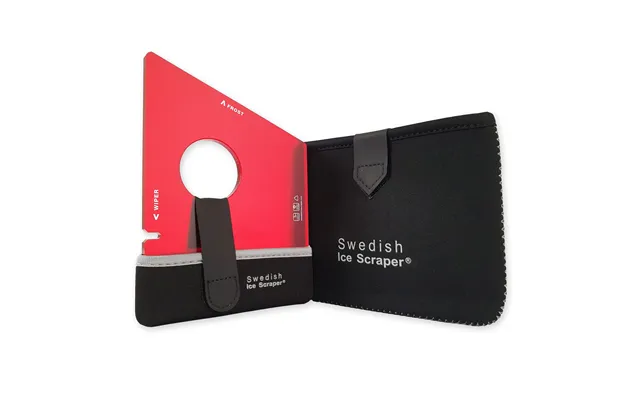 Swedish Ice Scraper In Dark Red Colour With Neoprene Holder Best Heavy Duty Car Window Frost Removal
