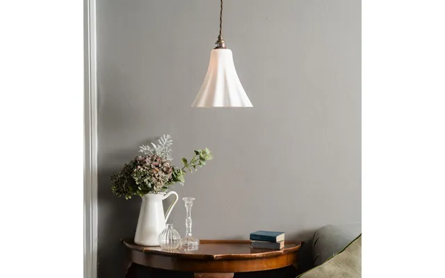 Bluebell Pendant Light In Surf White With Old English Bulb Holder With Linen Twisted Cable - The Soho Lighting Company