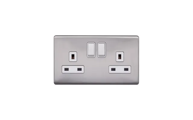 Lieber Brushed Chrome 13a 2 Gang Switched Socket - Double Pole