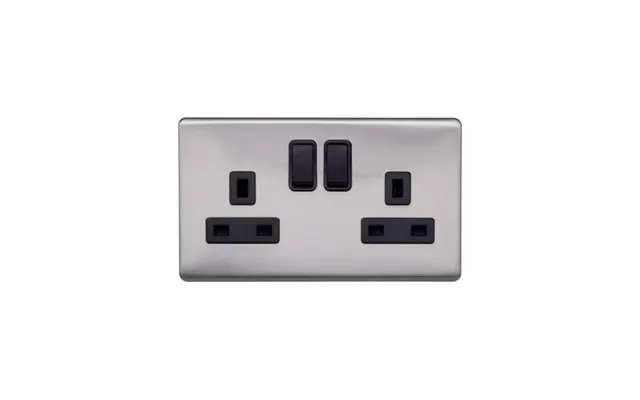 Lieber Brushed Chrome 13a 2 Gang Switched Socket - Double Pole