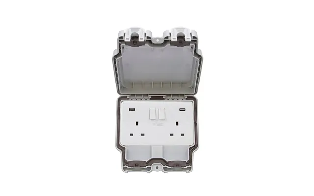Lieber Silk White 2 Gang Outdoor 3.1a Usb Socket Ip66 Weatherproof
