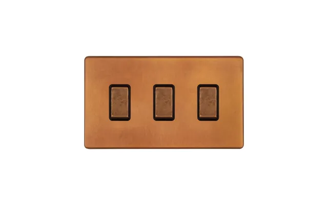 Soho Lighting Antique Copper 3 Gang Switch Double Plate 2 Way