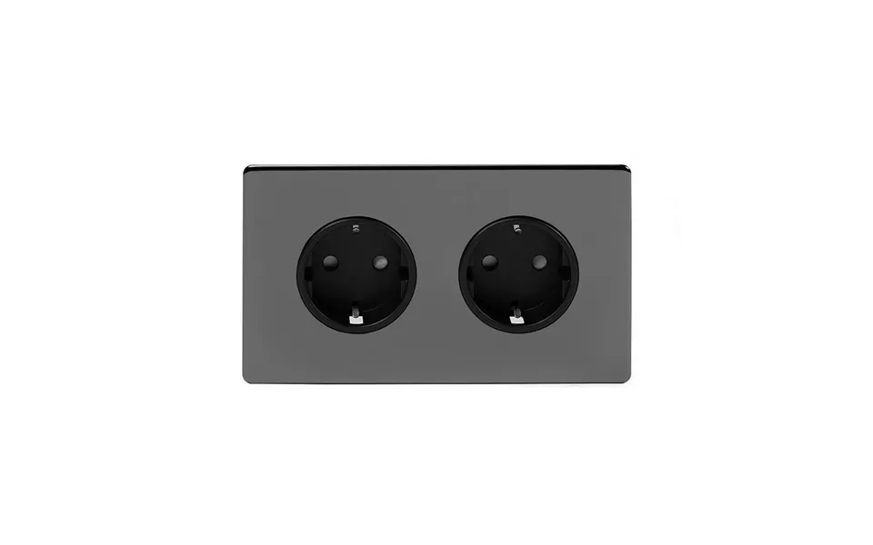 Soho Lighting Black Nickel 16a 2 Gang Euro Schuko Socket Blk Ins Screwless - Size H 86mm X W 146mm