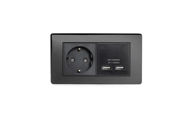 Soho Lighting Black Nickel 2 Gang European Schuko Socket With Usb Screwless - Size H 86mm X W 146mm