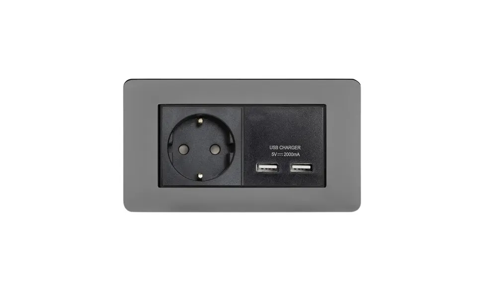Soho Lighting Black Nickel Flat Plate 2 Gang European Schuko Socket With Usb Screwless - Size H 86mm X W 146mm
