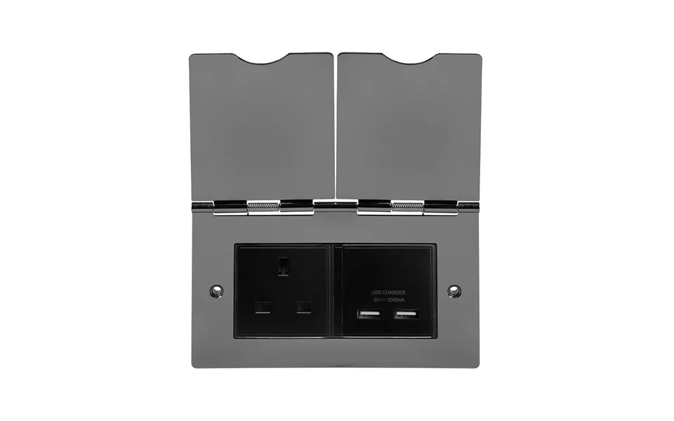 Soho Lighting Black Nickel Screwless Double Floor Outlet 13a Socket & Usb Charger - Size H 86mm X W 146mm