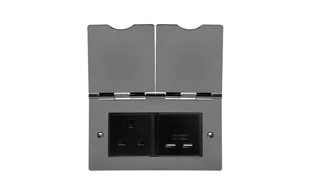Soho Lighting Black Nickel Screwless Double Floor Outlet 13a Socket & Usb Charger - Size H 86mm X W 146mm