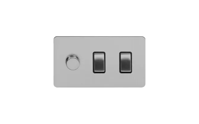 Soho Lighting Brushed Chrome Flat Plate 3 Gang Dimmer And Rocker Switch Combo 2-way Intelligent Dimmer & 2 X 2-way Light