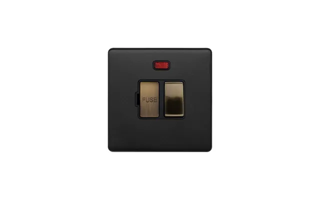 Soho Lighting Matt Black And Antique Brass 13a Double Pole Switched Fused Connection Unit Fcu With Neon