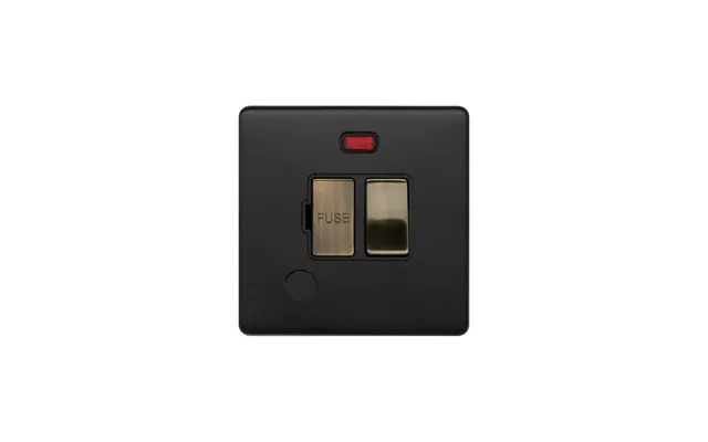 Soho Lighting Matt Black And Antique Brass 13a Switched Fused Connection Unit Fcu Flex Outlet With Neon