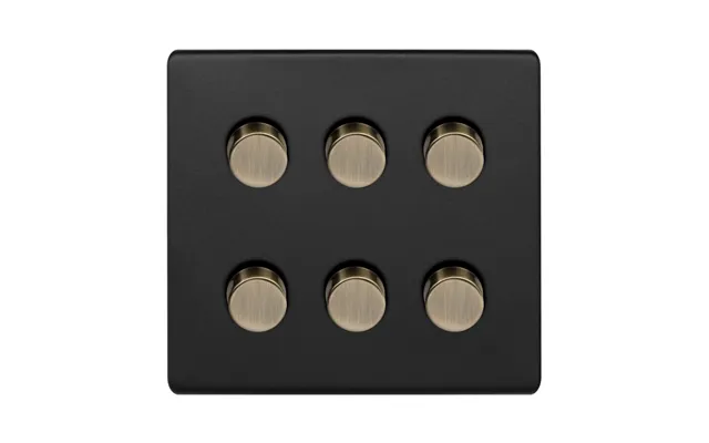 Soho Lighting Matt Black And Antique Brass 6 Gang 2 -way Intelligent Dimmer 150w Led 300w Halogen Incandescent - Size H 