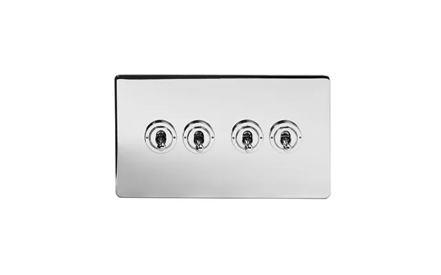 Soho Lighting Polished Chrome 4 Gang 2 Way Toggle Switch Screwless - Size 86mm X 146mm X 4